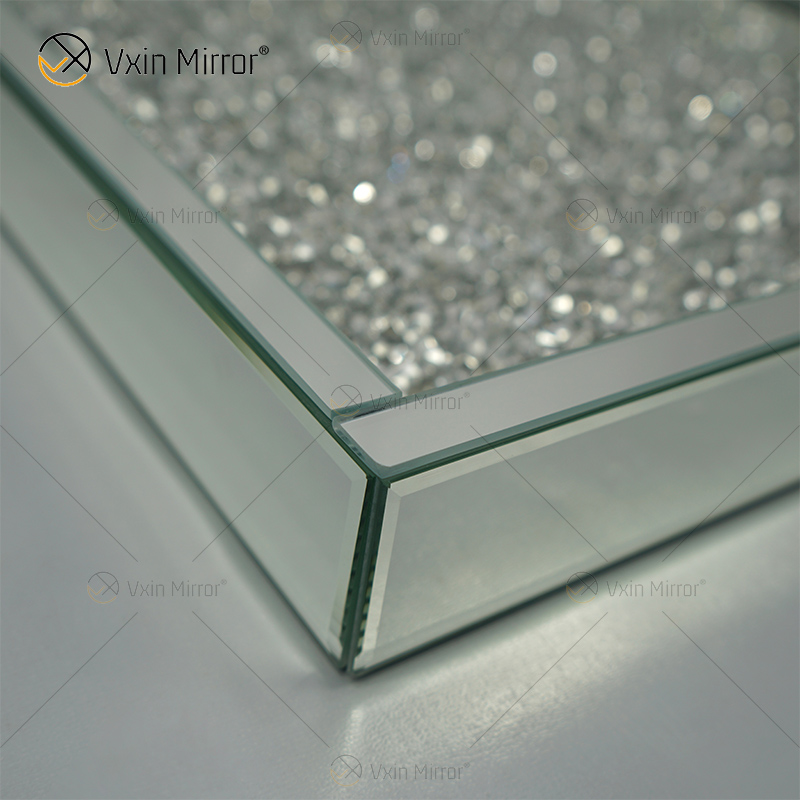 Venda imperdível WXMT-019 Modern HomeDecor Prata Diamante Triturado Vidro Quadrado Bandejas Espelho