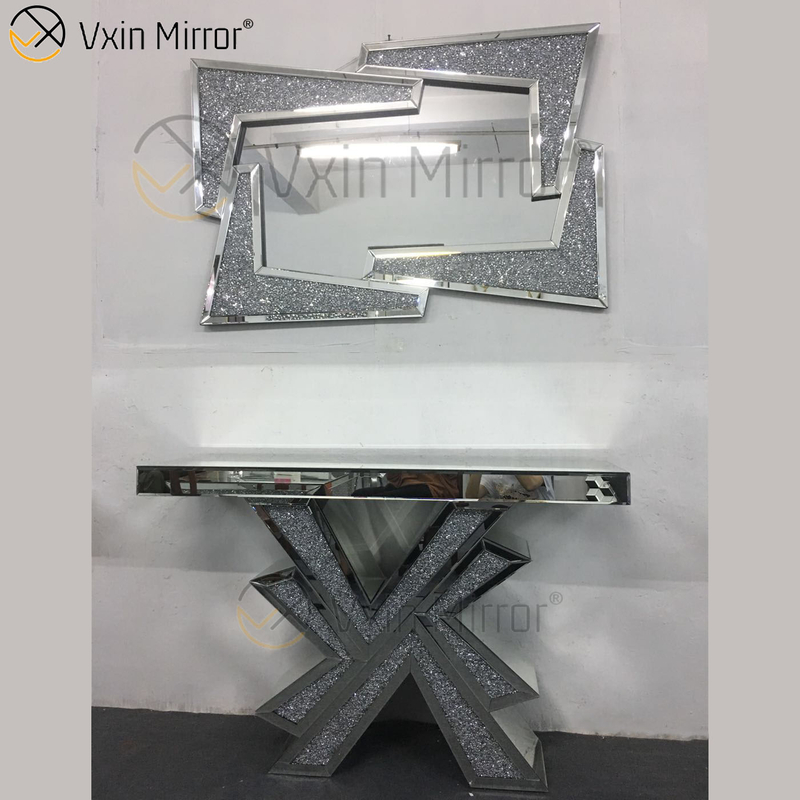 Bom fornecedor Vxin Home Decor V Móveis Prateados Modern Crush Diamond Console Mesa Com Espelho Moderno